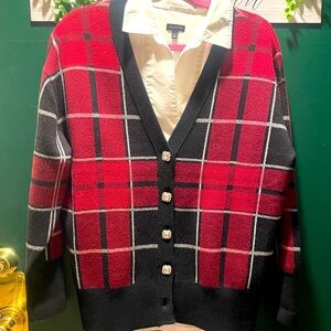 Plaid women’s size, large, red and black lightly used beautiful sweater